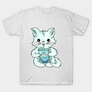 kawaii cat drinking boba tea T-Shirt